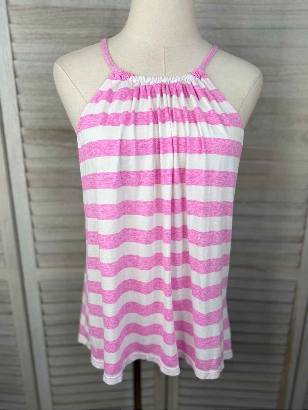 GAP Women's Pink & White Striped Super Soft Halter Style Tank Top-Small